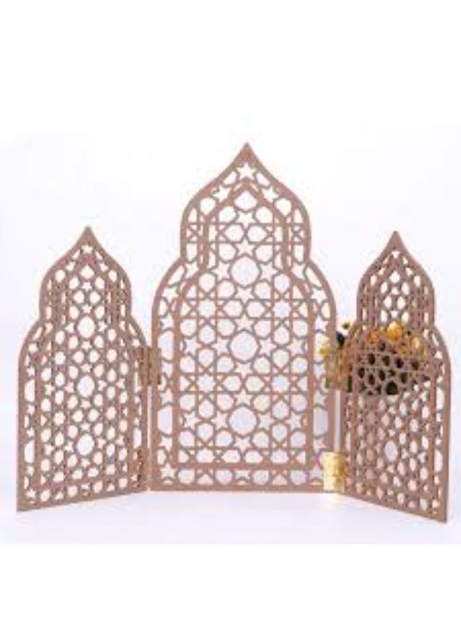 EMAAZZ LLC Islamic Geometric Wooden Folding Screen With Elegant Mosque Arch Design For Ramadan Home Decor Prayer Area Festive Decoration And Spiritual Interior Styling - Image 4